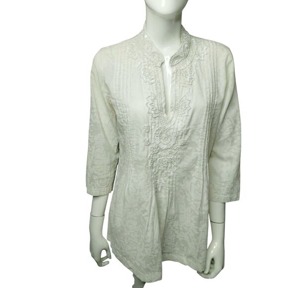 Lilly Pulitzer Embellished Pleaded Bohemian Beachy Pintuck Cotton Top size S - Picture 3 of 14
